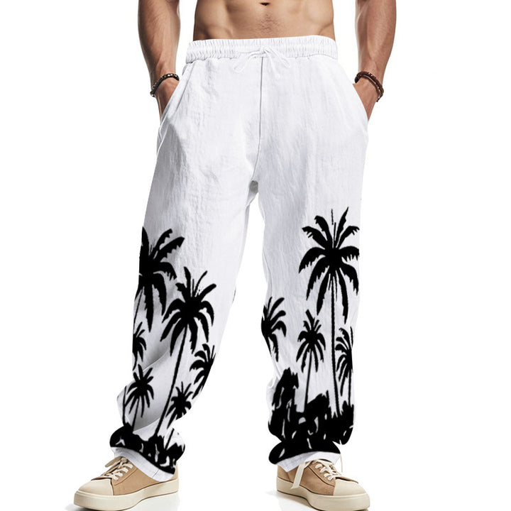Casual beach pants for men with palm print and elastic waistband Lune London
