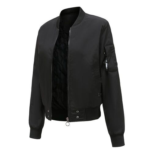 Trendy women's bomber jacket with practical pockets and chic side inserts