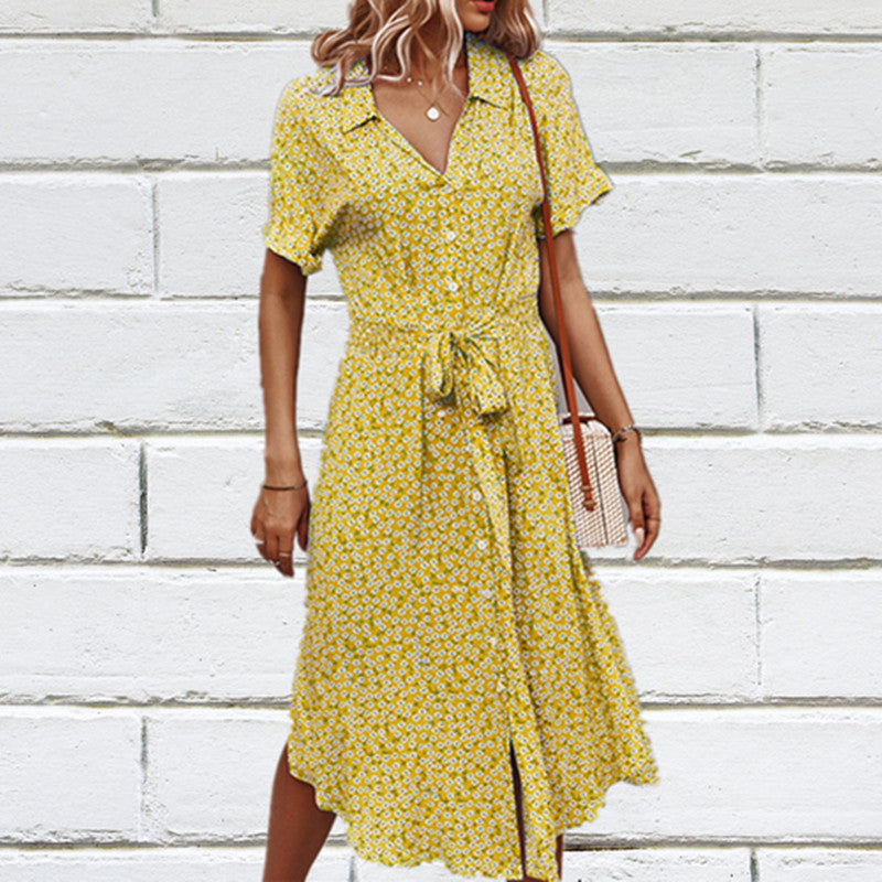 Floral dress for women with fitted cut and ruffles Lune London