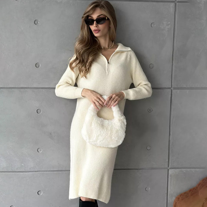 Knit dress for women with high collar and zipper Lune London