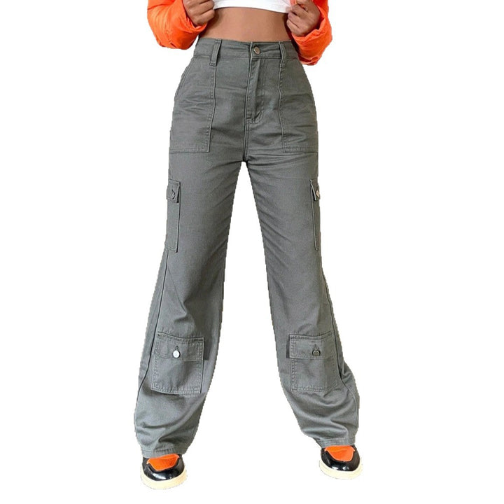 Ladies cargo pants with high waist, wide leg and flap pockets Amarae