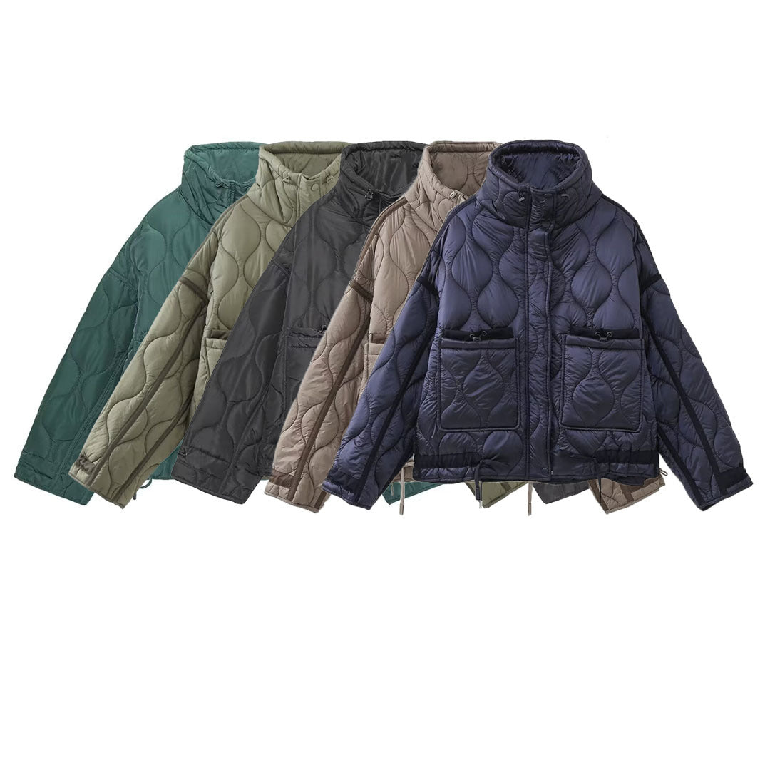 Women's quilted jacket with standing collar oversized short jacket with drawstring Amarae