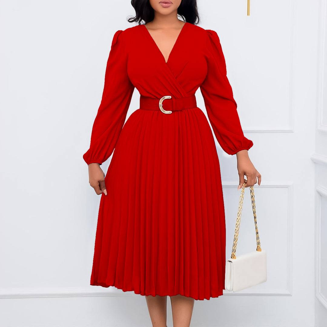 Wrap dress for women with elegant pleats and a fitted belt Lune London