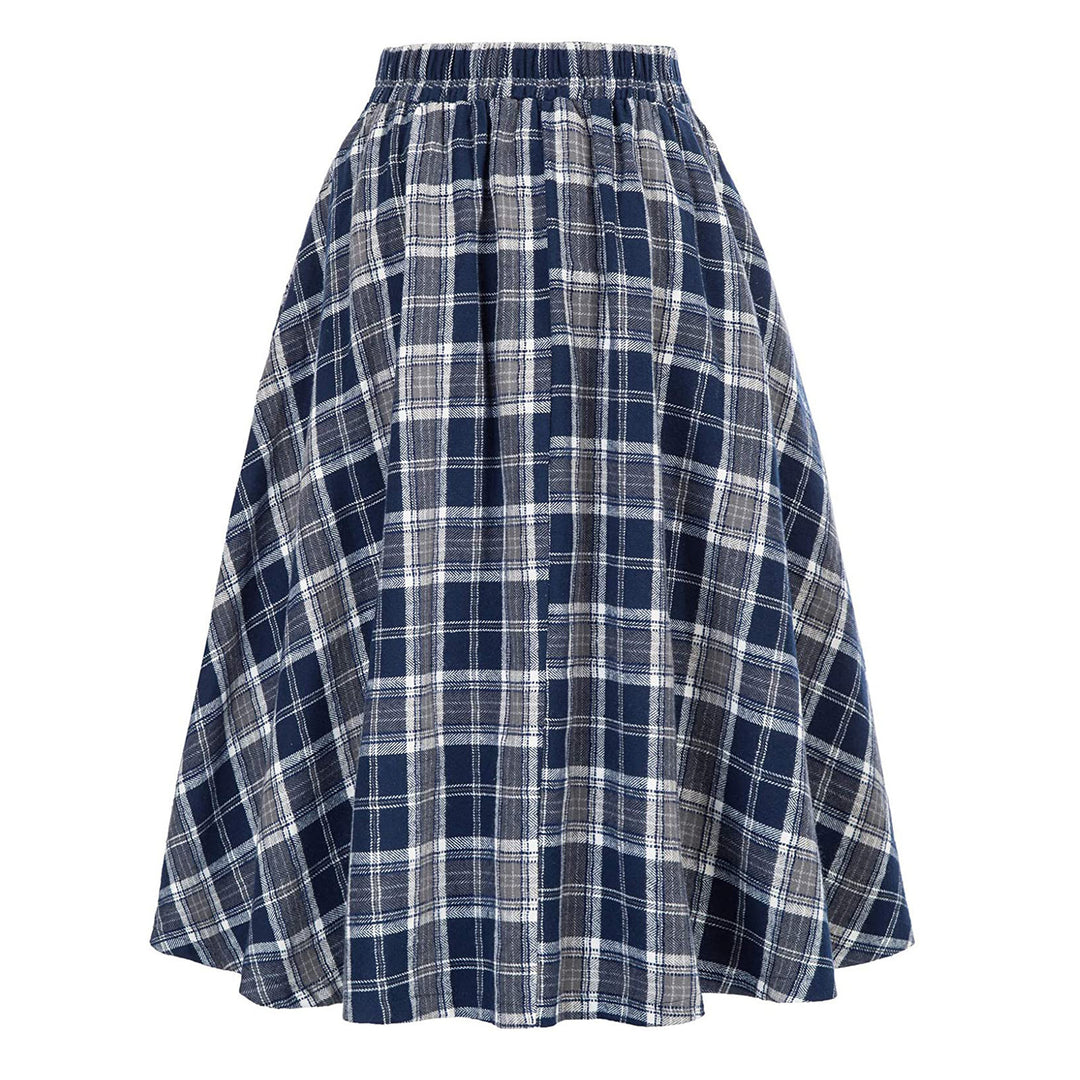 Women A-line Checkered Midi Skirt with Elastic Waistband Amarae