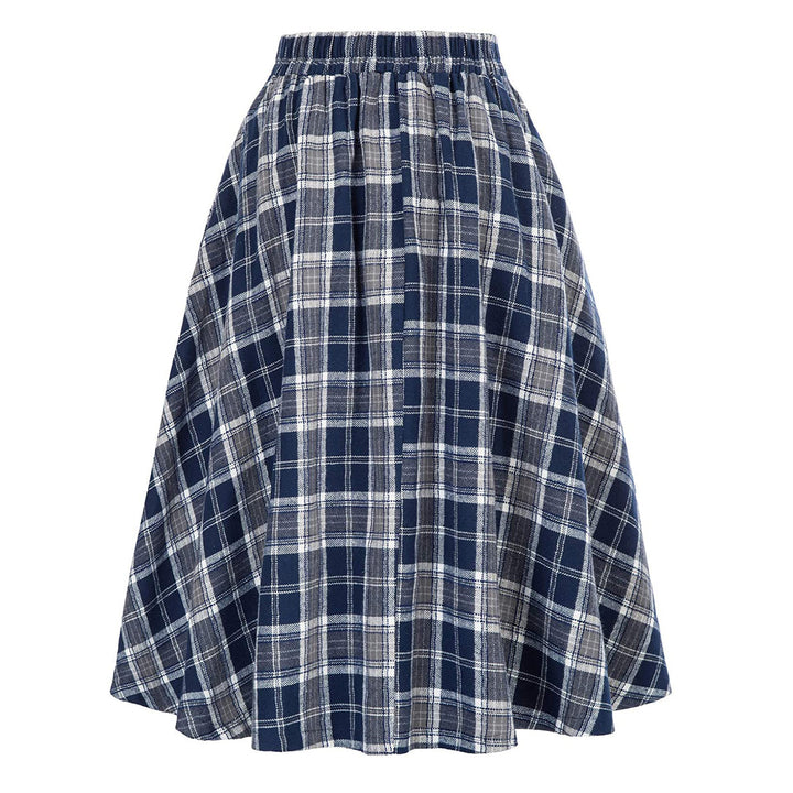 Women A-line Checkered Midi Skirt with Elastic Waistband Amarae