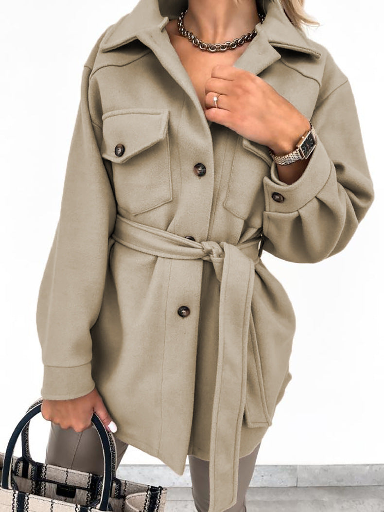 Trendy shirt jacket for women with belt and practical pockets Lune London