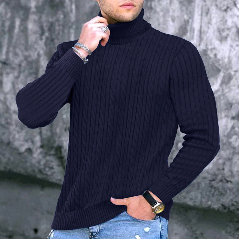 Men's Elegant Turtleneck Sweater with Exquisite Cable Knit Texture Lune London