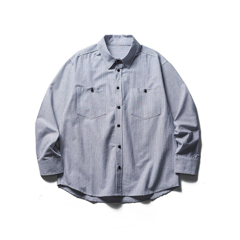 Men's Oversized Shirt in Worker Style with Pinstripes and Chest Pockets Amarae