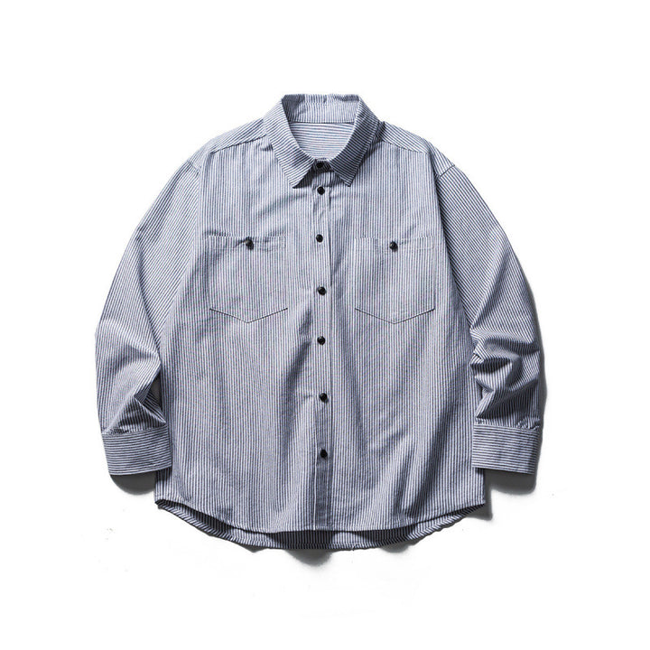 Men's Oversized Shirt in Worker Style with Pinstripes and Chest Pockets Amarae
