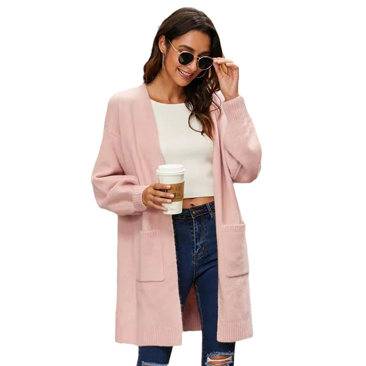 Women Long knitted cardigan with a soft texture and practical pockets Lune London
