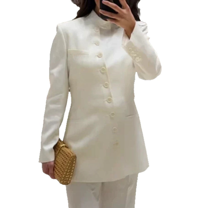 Women Longline Blazer with Stand Collar and Slim Silhouette Amarae