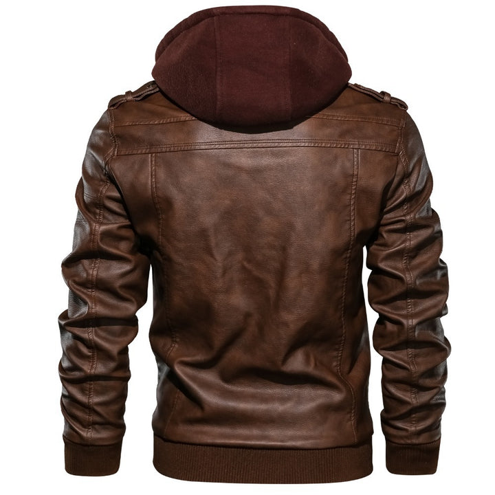 Men's leather jacket with removable hood lining and several practical pockets Lune London