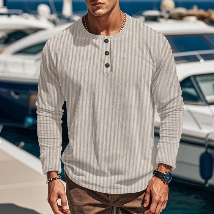 Men's Long Sleeve Henley Shirt with Textured Design Amarae