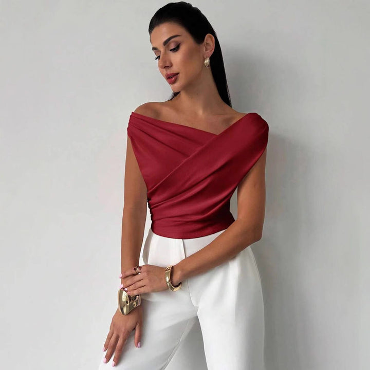 Women Elegant Draped Top with Asymmetric Cut Amarae