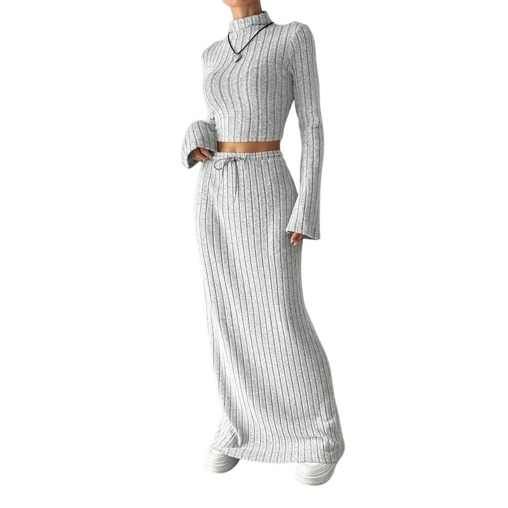 Ensemble top court à manches longues et jupe maxi pour femmes avec une élégante structure en rib Chic & Stil