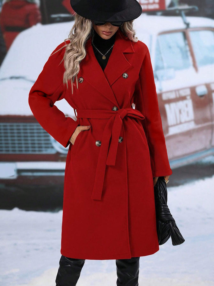 Ladies Elegant wool coat with double-breasted buttoning and practical tie belt Amarae