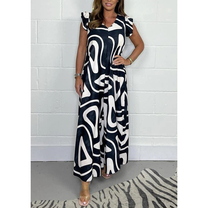 Women's maxi dress with modern graphic pattern and fluid cut Lune London
