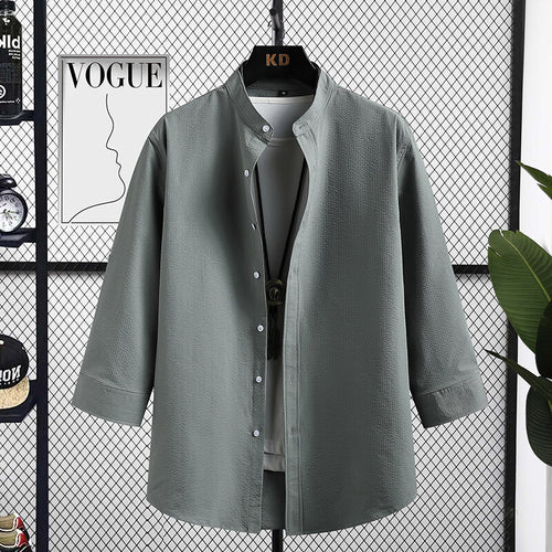 Long sleeve shirt for men Nizza with modern stand-up collar and structured fabric Amarae