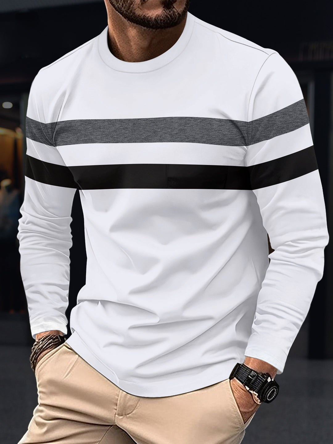 Men's trendy long sleeve t-shirt with chic and stylish sporty stripes