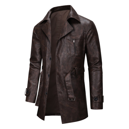 Elegant vintage leather trench coat for men Amarae