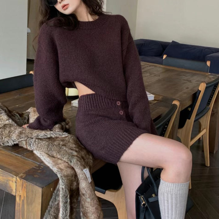 Ensemble en tricot court pour femmes avec taille haute Chic & Stil
