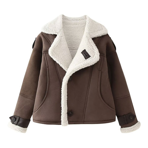 Elegant faux fur jacket for women with foldable collar Amarae
