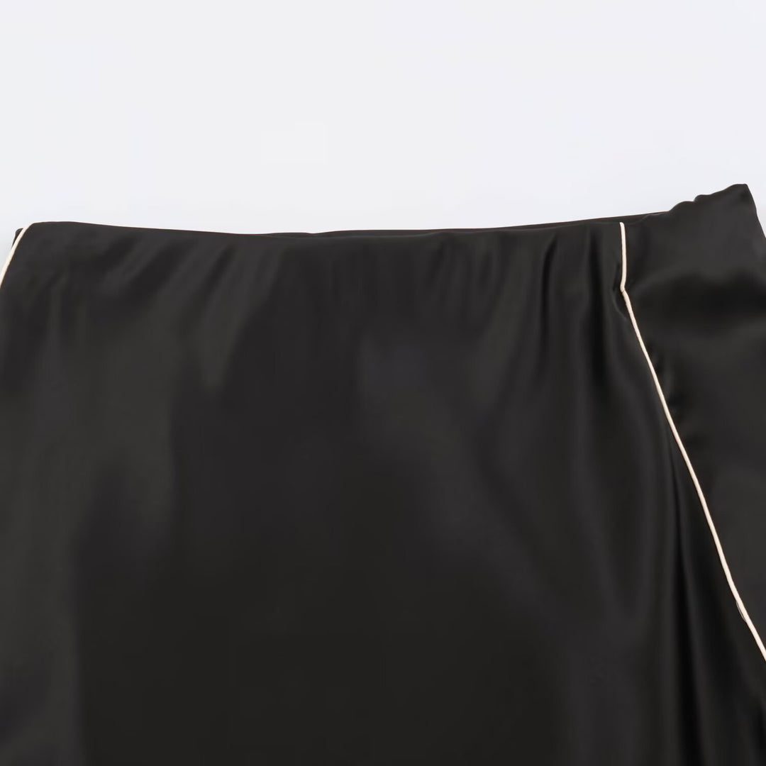 Women's satin midi skirt with side piping and A-line cut Amarae