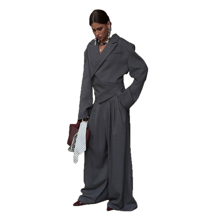 Women Oversized Blazer Set with Tailored Peplum and Pleated Midi Skirt Amarae