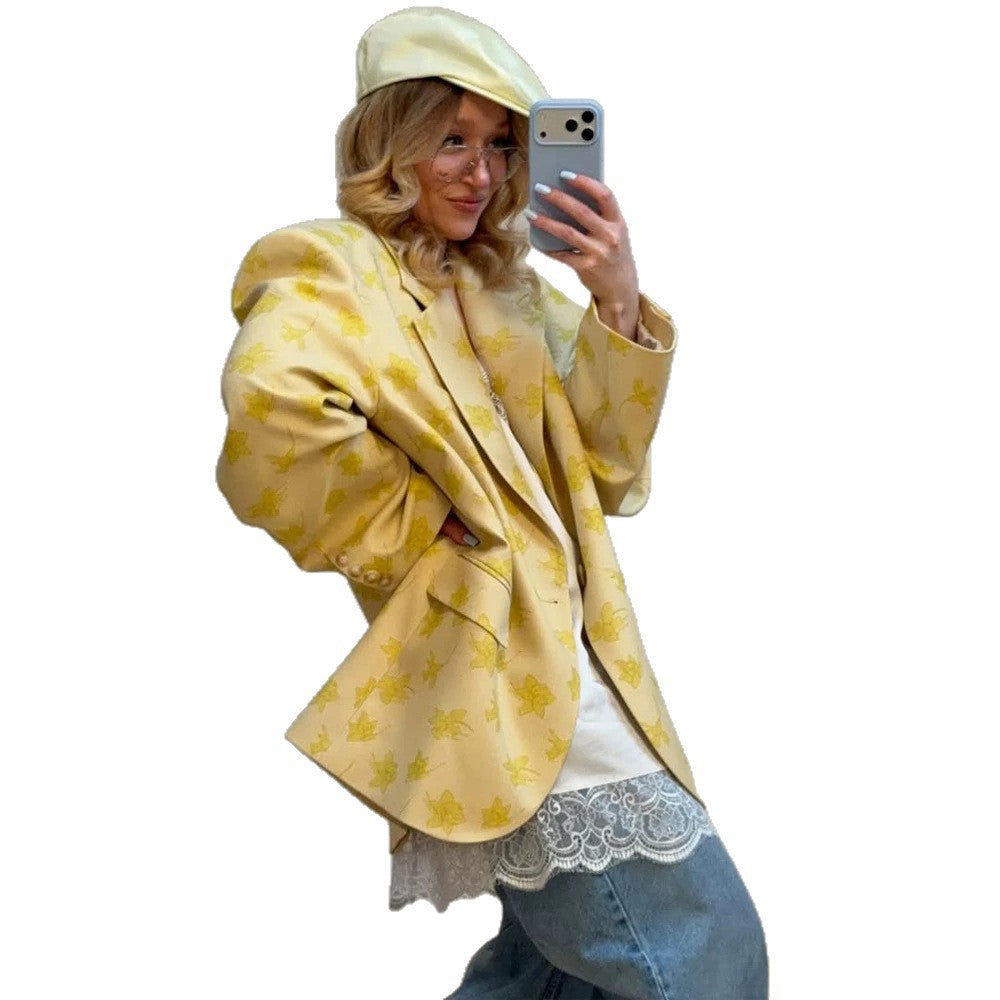 Ladies Oversized Blazer made of floral Jacquard with distinctive shoulder area Amarae