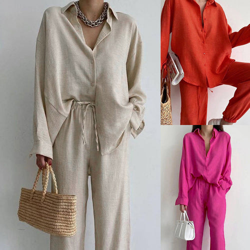 Loose linen set for women with elegant shirt and wide pants Amarae