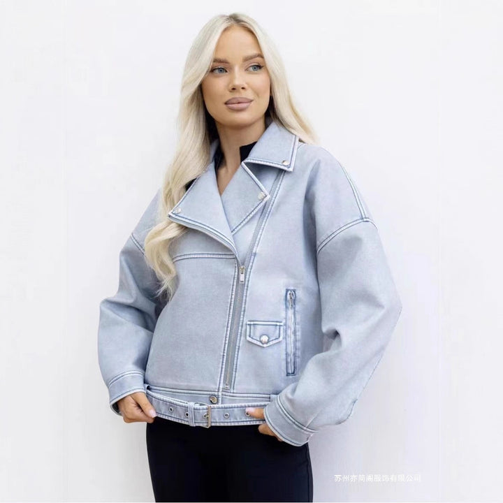 Women's motorcycle jacket in faux leather with unique cut Lune London
