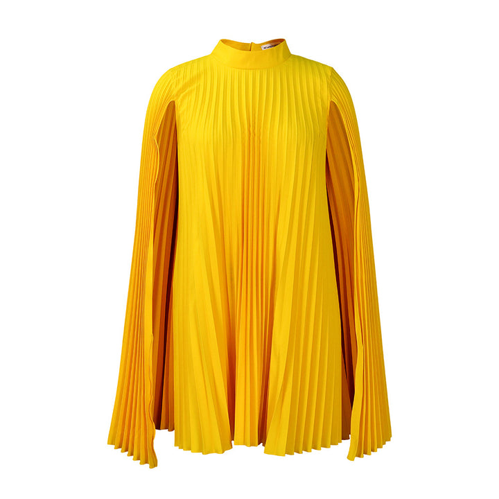 Pleated cape dress for ladies with high collar and long sleeves Lune London