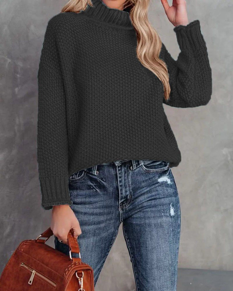 Comfortable knitted sweater for women with a high collar and airy structure Lune London