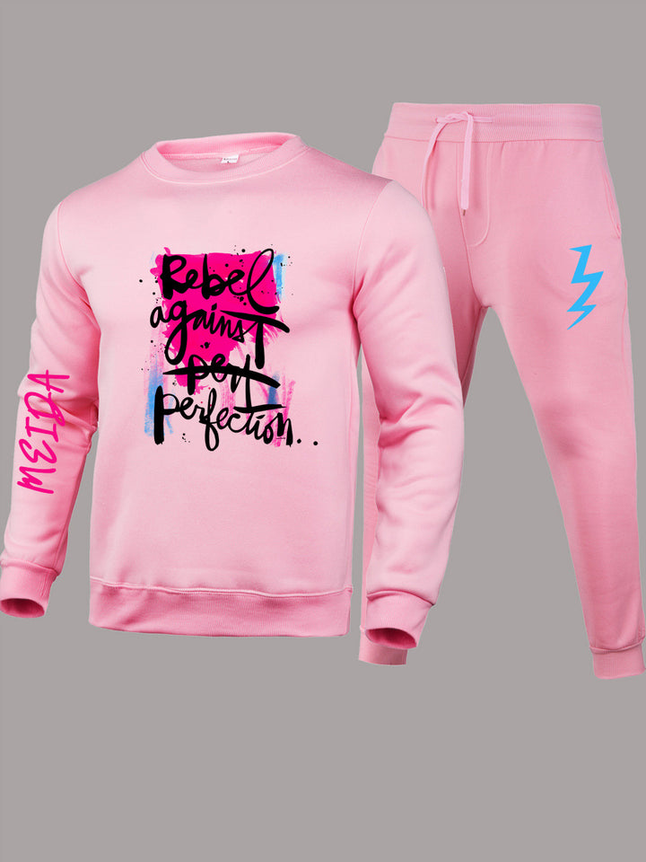 Women's sporty sweatshirt and jogging pants set with urban graphic print Lune London