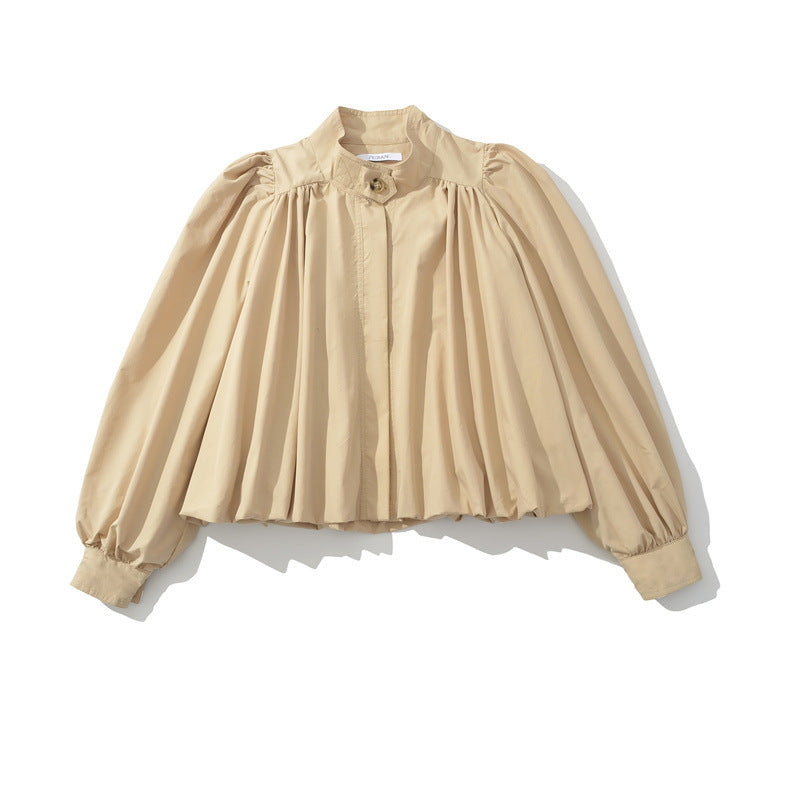 Fashionable women's blouse with elegant gathers and a deep collar Lune London