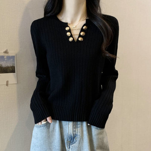 Pull en maille côtelée pour femmes avec boutons décoratifs Chic & Stil