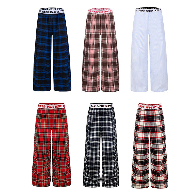 Ladies Wide Lounge Pants with Check Pattern and Elastic Logo Waistband Amarae