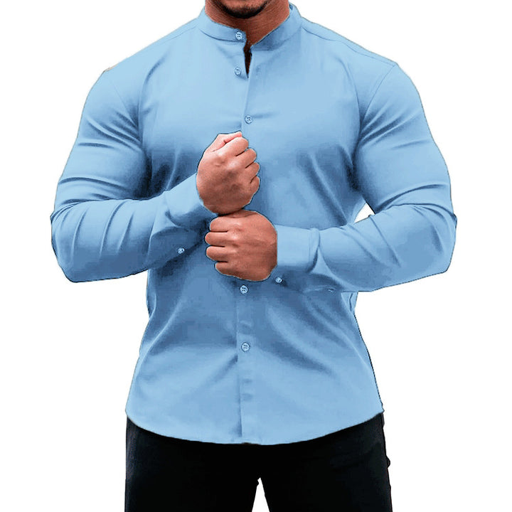 Long sleeve shirt for men with a modern button placket and a stylish stand collar Lune London