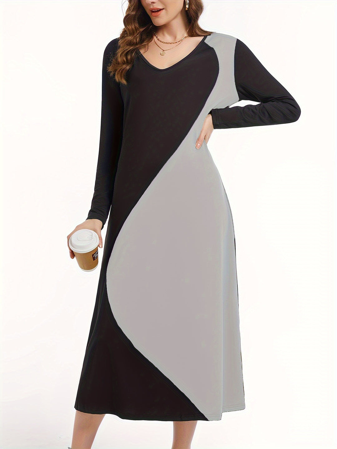Maxi dress with long sleeves for women with a modern geometric design Lune London