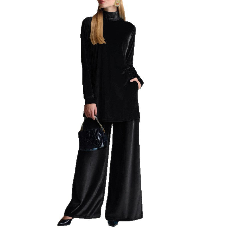Women’s Oversized Velvet Set with Turtleneck and Wide Palazzo Pants Amarae