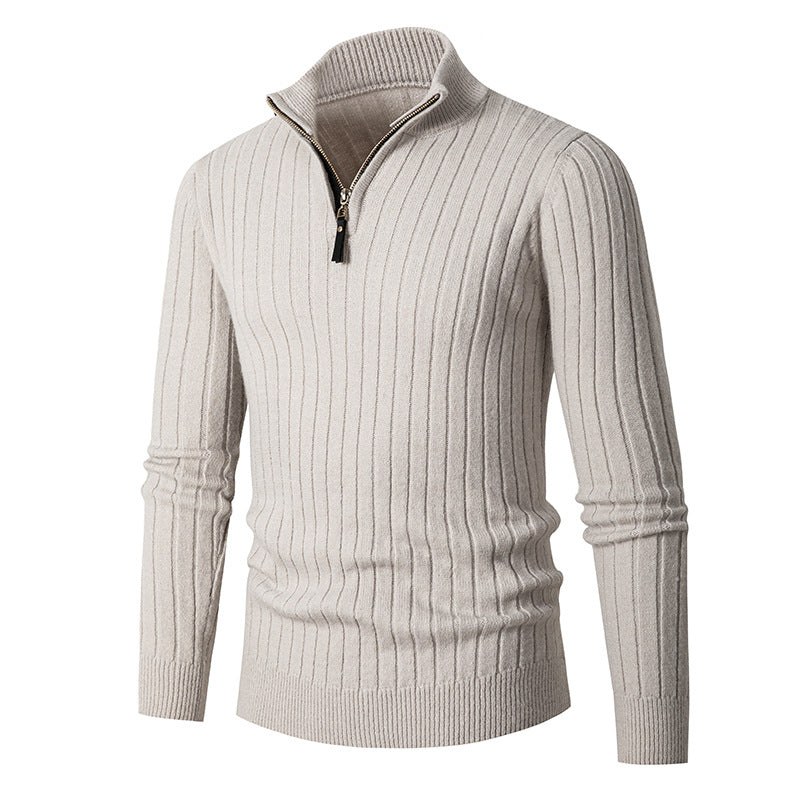 Men's knit sweater with half-zip and fine ribbed structure Lune London
