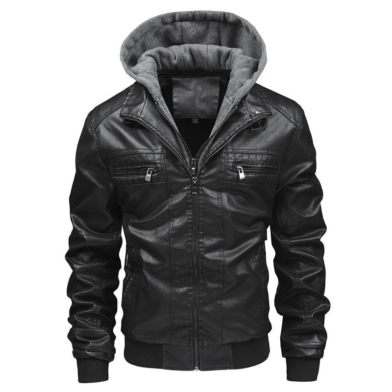 Men's leather jacket with removable hooded inner lining Lune London