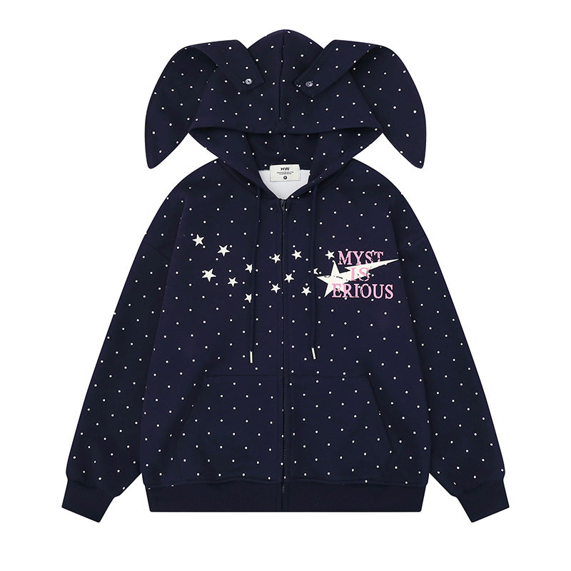 Women’s hoodie with bunny ears, all-over polka dots and full zipper Amarae