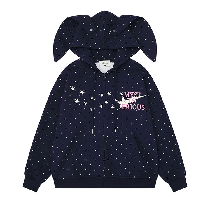 Women’s hoodie with bunny ears, all-over polka dots and full zipper Amarae