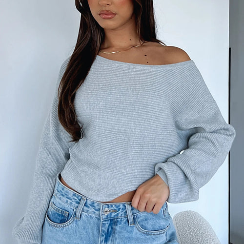 Ladies Short Knitted Top with Asymmetrical Neckline and Casual Cut Amarae