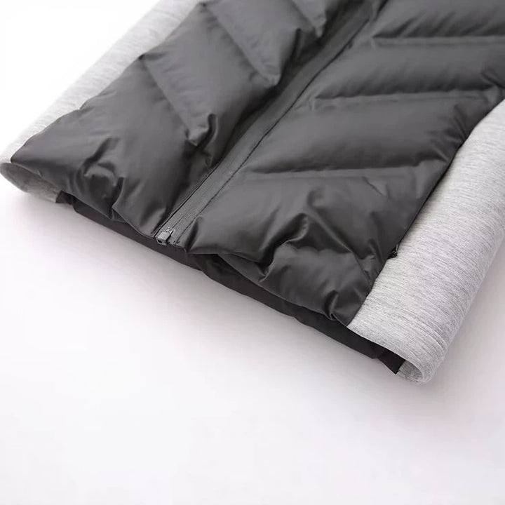 Ladies Hooded Hybrid Jacket with Quilted Front and Sweat Sleeves Amarae