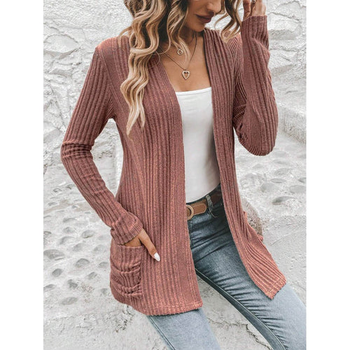 Knitted women's jacket with a warming rib pattern and practical pockets Amarae