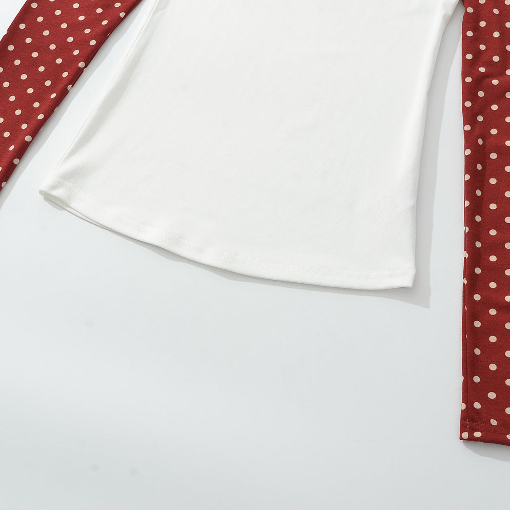 Ladies Asymmetrical Long Sleeve with Polka Dot Raglan Sleeves Amarae