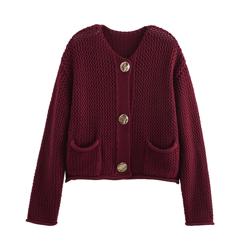 Knit jacket for women with decorative button details and pockets Amarae