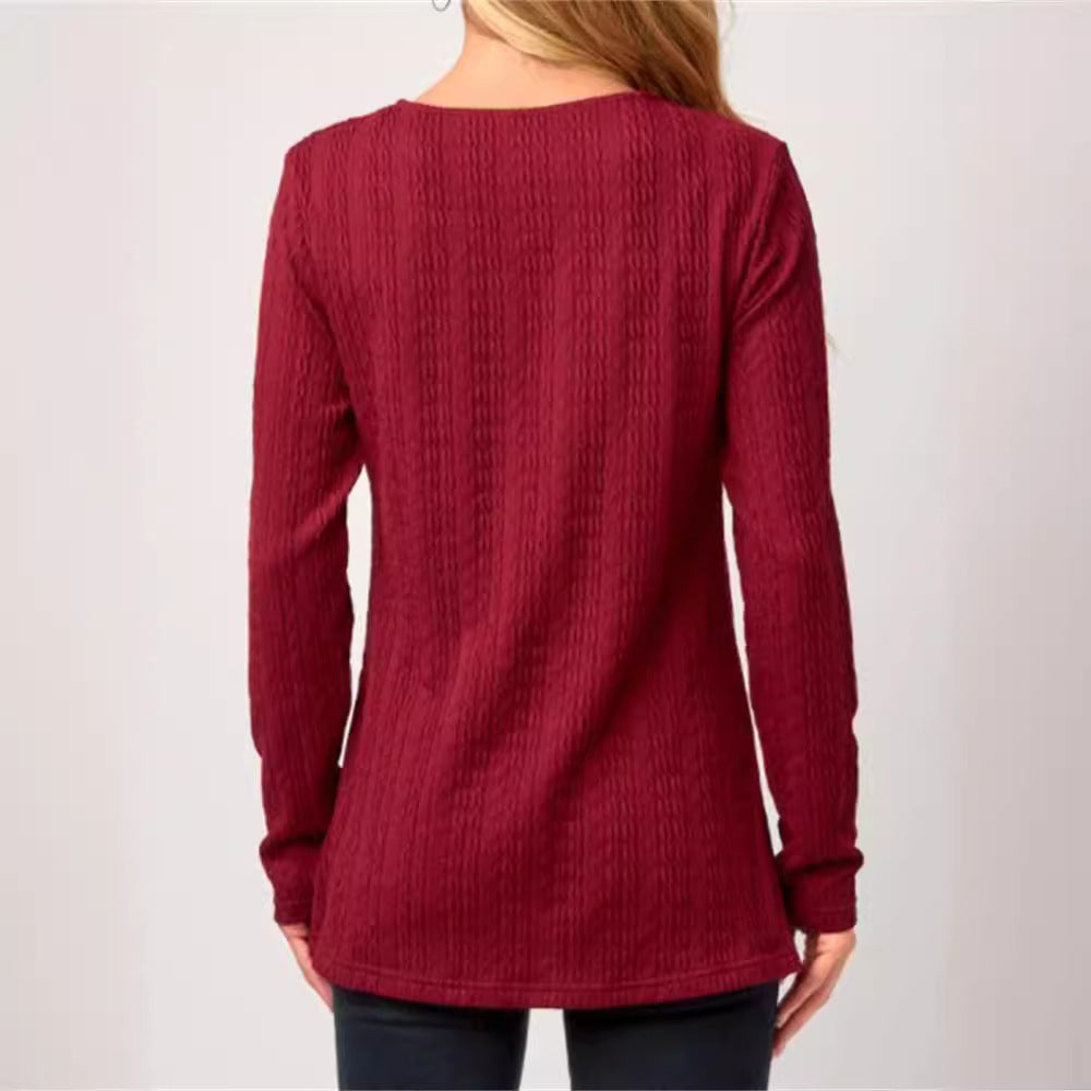 Asymmetrical long sleeve t-shirt for women with button details and textured design Lune London